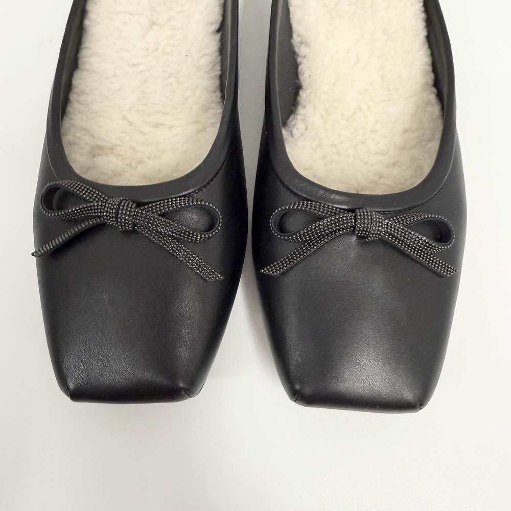 Brunello Cucinelli Leather & Sheepskin Mules Shoes Black Monili Bows 38 1/2 8.5B - Picture 5 of 11